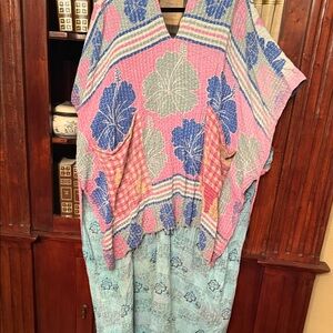 Kantha bae get ready for spring Floral Pink and Blue Poncho